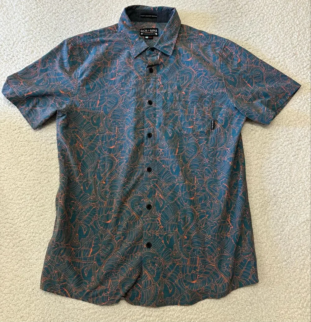 Baja Llama Mens Shorts Size Sleeve Button Down Shirt Large
